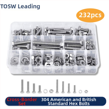 Lingding hardware išorinis šešiakampių sraigtų rinkinys, 304 nerūdijančio plieno, A2-70 klasė, nacionalinis standartas