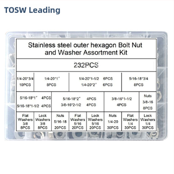 Lingding hardware išorinis šešiakampių sraigtų rinkinys, 304 nerūdijančio plieno, A2-70 klasė, nacionalinis standartas