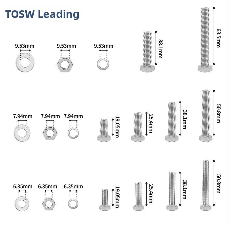 Lingding hardware ārējais sešstūru skrūvju komplekts, 304 nerūsējošā tērauda, A2-70 klase, Nacionālais standarts