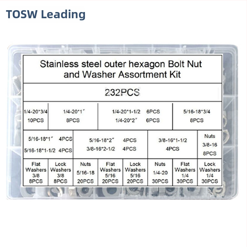 Lingding hardware ārējais sešstūru skrūvju komplekts, 304 nerūsējošā tērauda, A2-70 klase, Nacionālais standarts