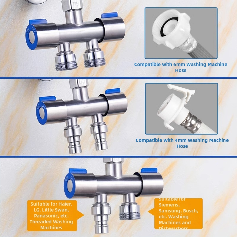 304 nerezová oceľ dvojriadiaci uhlový ventil, 1 vstup, 2 výstupy, trojcestný rozdeľovač vody so spínačom, nástenná montáž