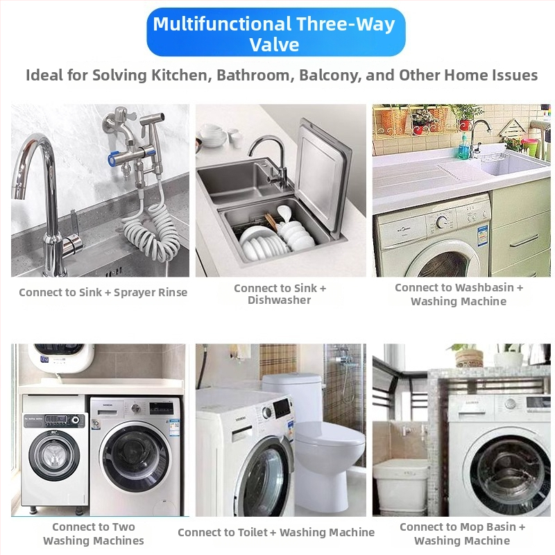 304 nerezová oceľ dvojriadiaci uhlový ventil, 1 vstup, 2 výstupy, trojcestný rozdeľovač vody so spínačom, nástenná montáž