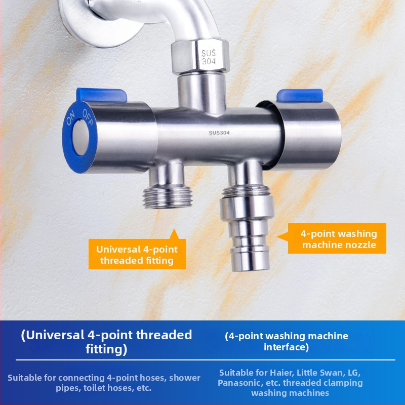 304 nerezová oceľ dvojriadiaci uhlový ventil, 1 vstup, 2 výstupy, trojcestný rozdeľovač vody so spínačom, nástenná montáž