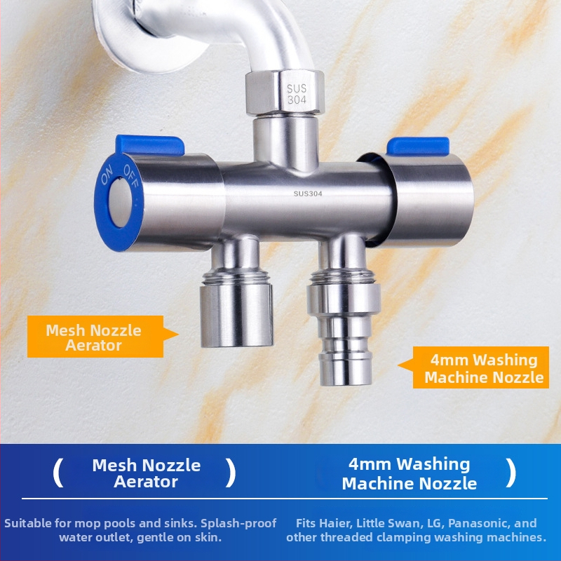 304 nerezová oceľ dvojriadiaci uhlový ventil, 1 vstup, 2 výstupy, trojcestný rozdeľovač vody so spínačom, nástenná montáž