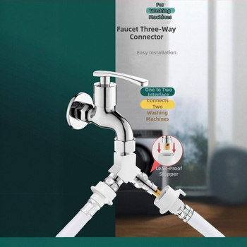 Pripojenie ku práčke trojcestný vodný ventil, rozdeľovač 1 na 2, zinková zliatina, chrómovaný povrch, hlavný a vedľajší priemer 4 body