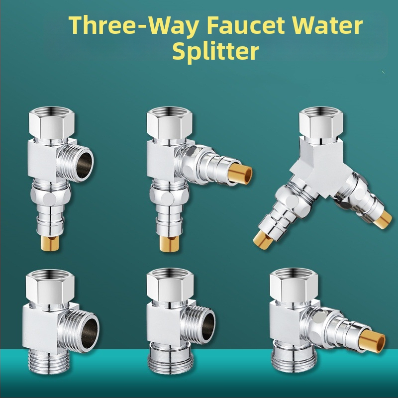 Pripojenie ku práčke trojcestný vodný ventil, rozdeľovač 1 na 2, zinková zliatina, chrómovaný povrch, hlavný a vedľajší priemer 4 body