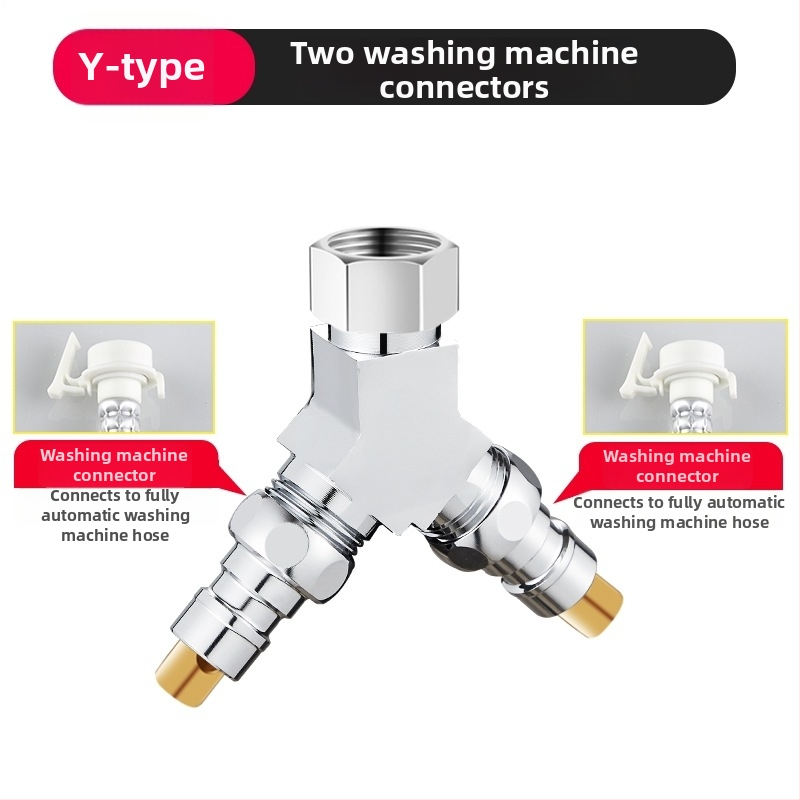 Pripojenie ku práčke trojcestný vodný ventil, rozdeľovač 1 na 2, zinková zliatina, chrómovaný povrch, hlavný a vedľajší priemer 4 body