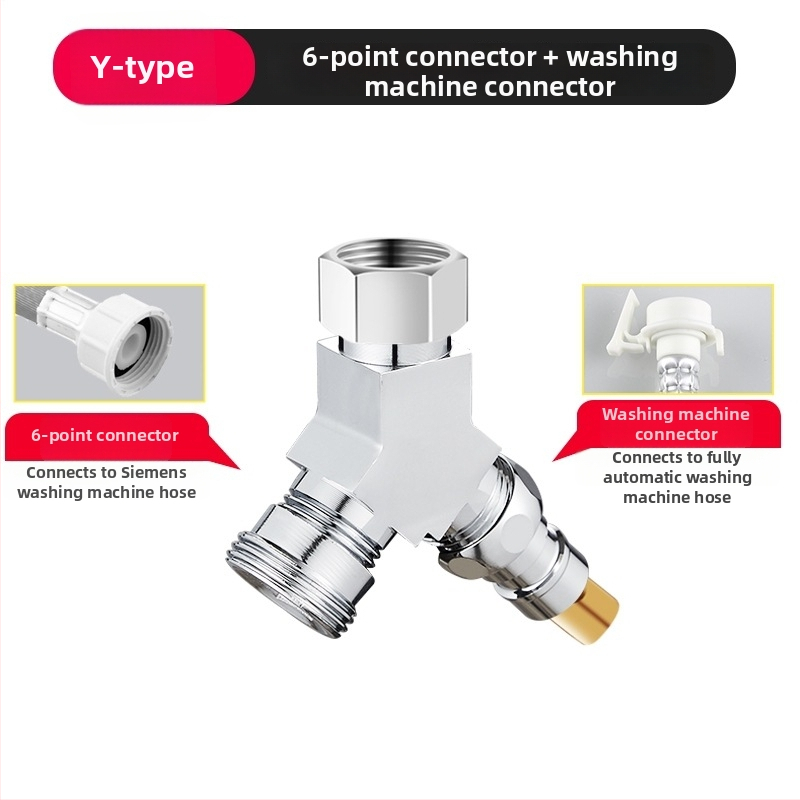 Pripojenie ku práčke trojcestný vodný ventil, rozdeľovač 1 na 2, zinková zliatina, chrómovaný povrch, hlavný a vedľajší priemer 4 body