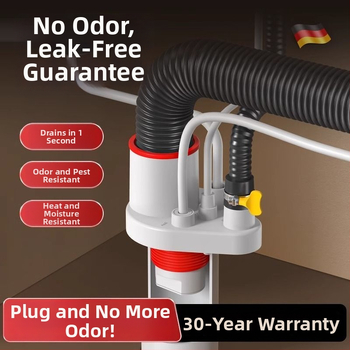 Кухненски дренажен тройник към петнасочен разпределител, P-образна коляна, модел ST17, марка Home rhyme, модерен минимализъм