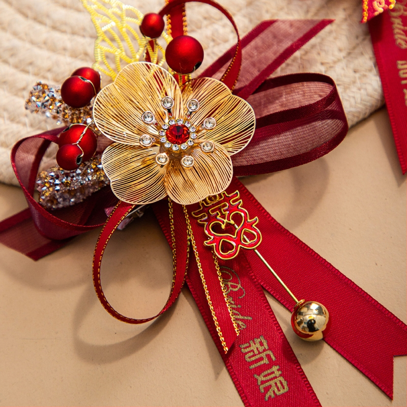 Vestuvinis corsage iš juostelės, Kiss prekė, vestuvėms, kinų stilius.