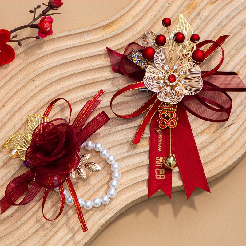 Vestuvinis corsage iš juostelės, Kiss prekė, vestuvėms, kinų stilius.