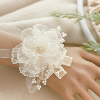 Korejos stiliaus rankų gėlė vestuvėms, rankų darbo iš audinio