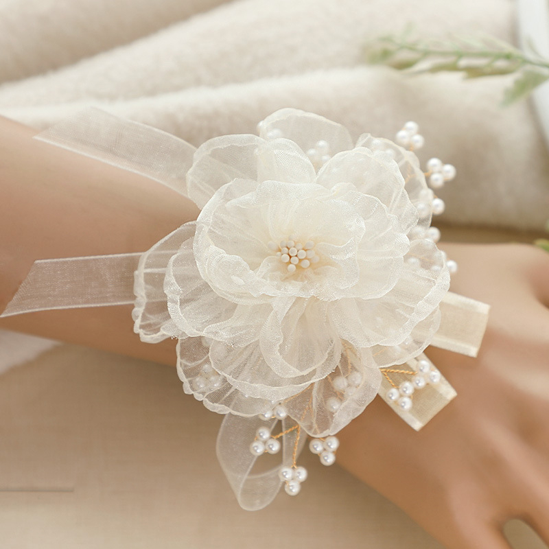 Korejos stiliaus rankų gėlė vestuvėms, rankų darbo iš audinio