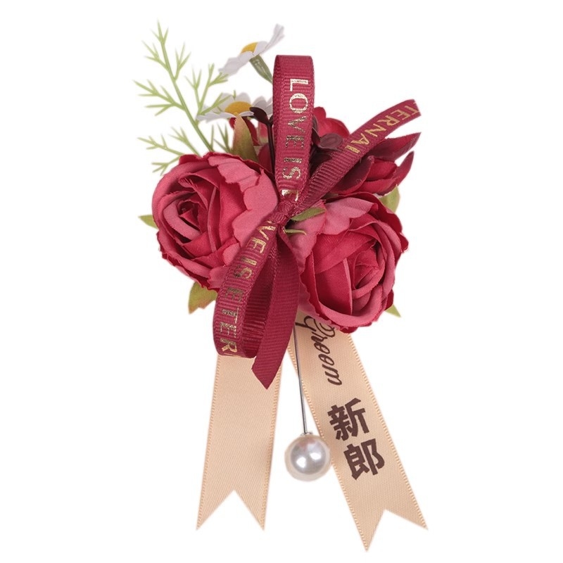 Miško stiliaus vestuvinis boutonierė ir corsage komplektas iš dirbtinių gėlių, lipdymo technologija, logotipo spausdinimas įmanomas