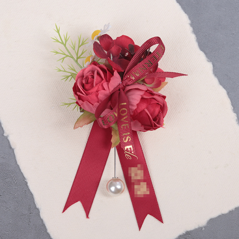 Miško stiliaus vestuvinis boutonierė ir corsage komplektas iš dirbtinių gėlių, lipdymo technologija, logotipo spausdinimas įmanomas