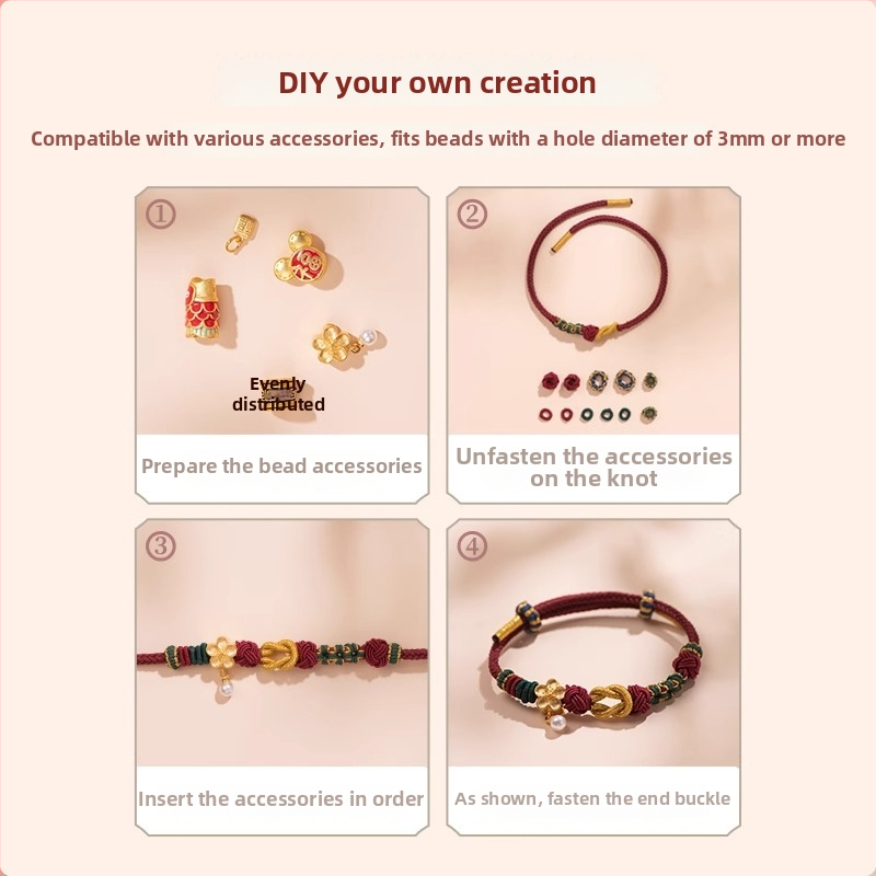 DIY pintinė apyrankė iš virvelės, kinų mados stilius, 2025 m. pavasaris, universalus