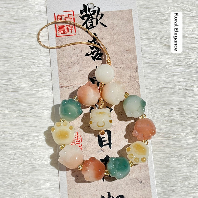 Bodhi Root apyrankė su mielu gyvūnų raštu ir raktų pakabuku — poliruotas, prekių ženklas Jinge, Rudens 2025 išleidimas