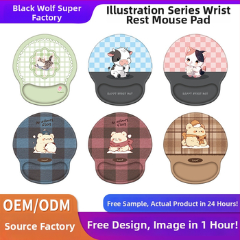 Vienpusė pelės kilimėlis su silikonine riešo atrama, anti-slip guminė pagrindė, vienpusiškas, karikatūrinis dizainas