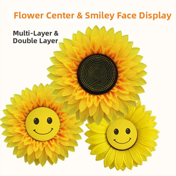 Rankoje laikomas saulėgrąžų šokių rekvizitas — šilkinė gėlė, saulėgrąžų veislė; vestuvėms, lauko renginiams, fotografijos rekvizitams, namų dekorui