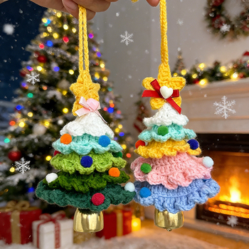 Kalėdinis rankų mezgimo vilnos automobilio papuošalas su varpeliais, pritaikomas; Medžiaga: vilna; Pakuotė: Opp bag; Prekės ženklas: Wooden knitting