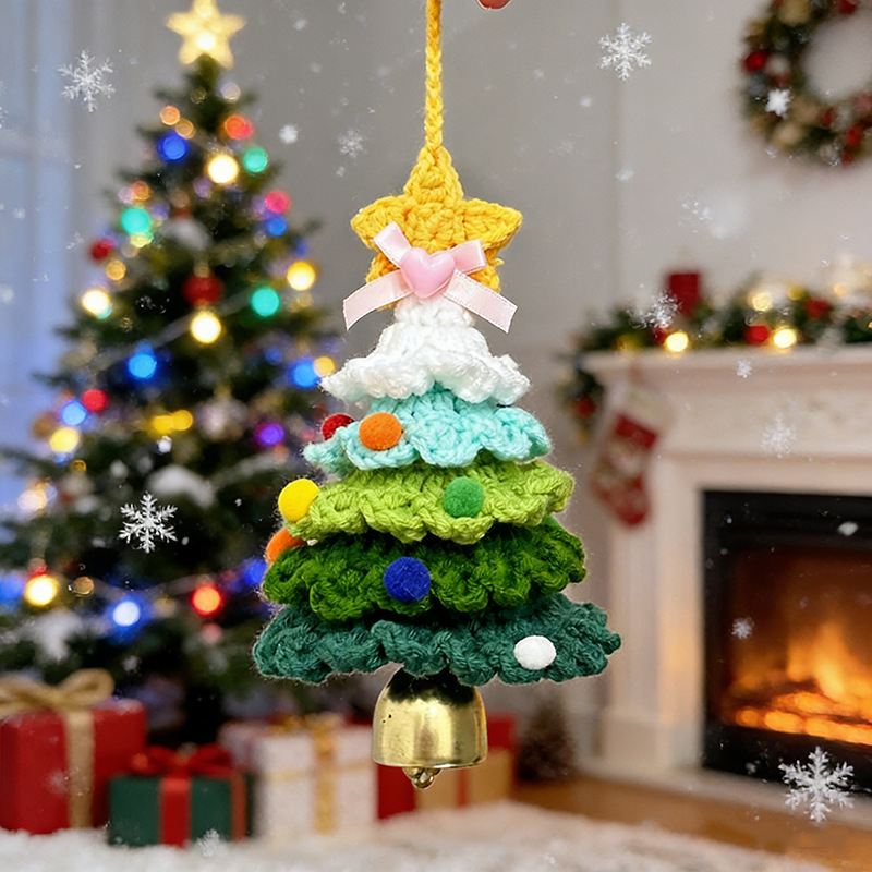 Kalėdinis rankų mezgimo vilnos automobilio papuošalas su varpeliais, pritaikomas; Medžiaga: vilna; Pakuotė: Opp bag; Prekės ženklas: Wooden knitting