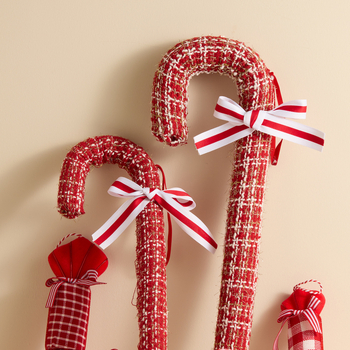 Karácsonyi fa dekorációs készlet: cukorka-pálca alakú díszek és forró levegő balon díszek, habból és gyöngyház pamutból, egyedi OPP zacskóban, modell 25 Lollipop Candy Cane