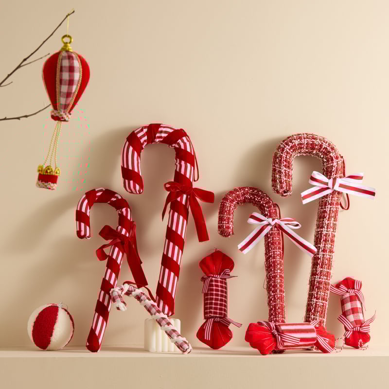 Karácsonyi fa dekorációs készlet: cukorka-pálca alakú díszek és forró levegő balon díszek, habból és gyöngyház pamutból, egyedi OPP zacskóban, modell 25 Lollipop Candy Cane