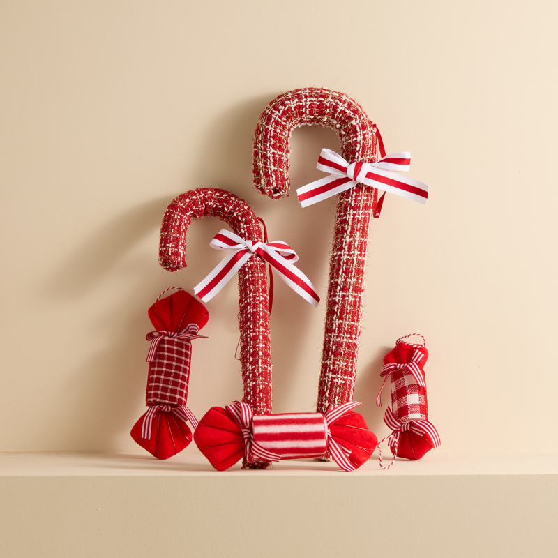 Karácsonyi fa dekorációs készlet: cukorka-pálca alakú díszek és forró levegő balon díszek, habból és gyöngyház pamutból, egyedi OPP zacskóban, modell 25 Lollipop Candy Cane