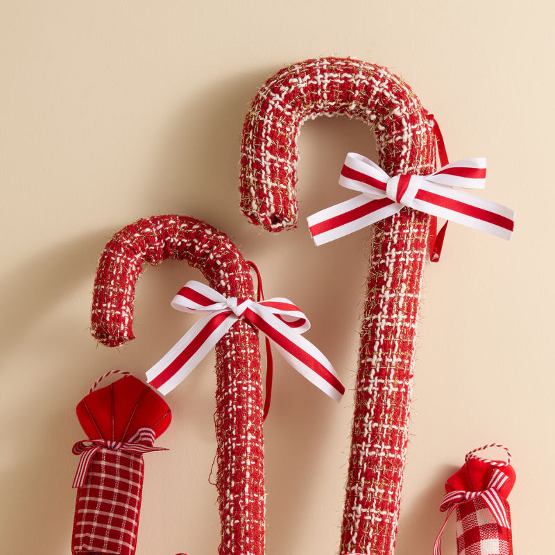 Karácsonyi fa dekorációs készlet: cukorka-pálca alakú díszek és forró levegő balon díszek, habból és gyöngyház pamutból, egyedi OPP zacskóban, modell 25 Lollipop Candy Cane