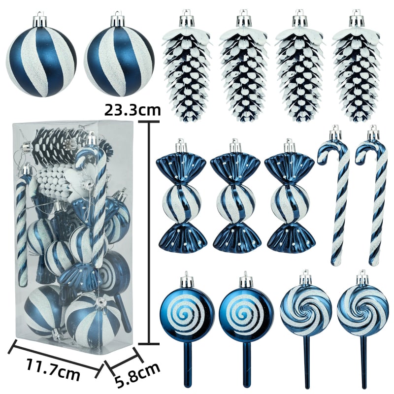 15-dijelni Božićni ukrasni set, svaki oko 6 cm, dizajn lizalice, uključuje kuglice, borove šiške i privjeske za drvce