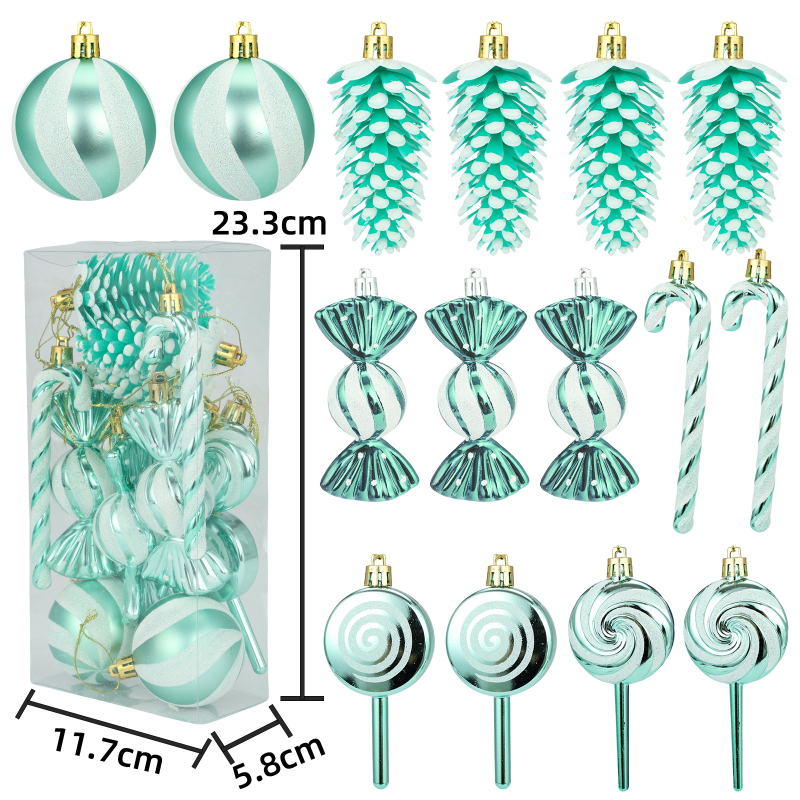 15-dijelni Božićni ukrasni set, svaki oko 6 cm, dizajn lizalice, uključuje kuglice, borove šiške i privjeske za drvce