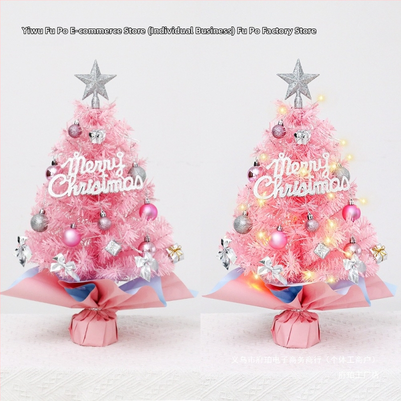 Комплект мини коледно дърво с копринени цветя, марка Fupo, за Коледа