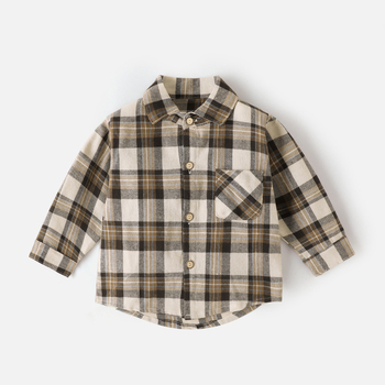 Cămașă pentru copii cu model în carouri, guler rever, mâneci lungi, bumbac 90%, potrivit primăvară și toamnă, vârsta 3–8 ani