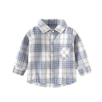 Cămașă pentru copii cu model în carouri, guler rever, mâneci lungi, bumbac 90%, potrivit primăvară și toamnă, vârsta 3–8 ani