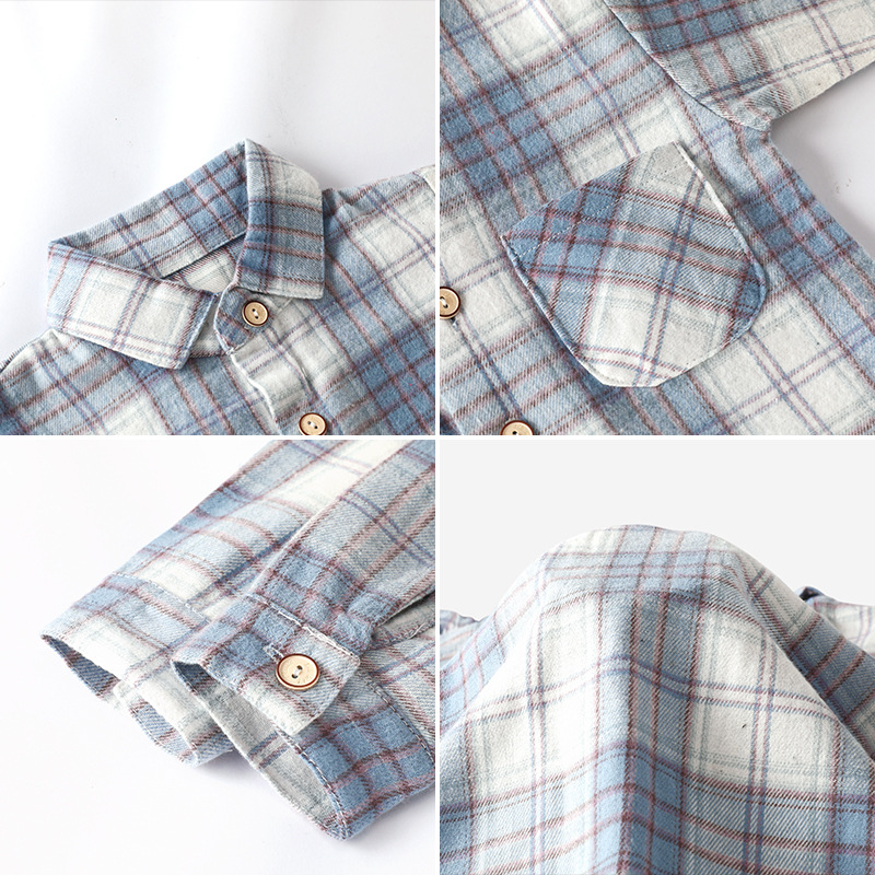 Cămașă pentru copii cu model în carouri, guler rever, mâneci lungi, bumbac 90%, potrivit primăvară și toamnă, vârsta 3–8 ani