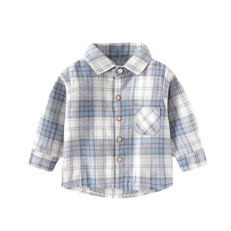 Cămașă pentru copii cu model în carouri, guler rever, mâneci lungi, bumbac 90%, potrivit primăvară și toamnă, vârsta 3–8 ani