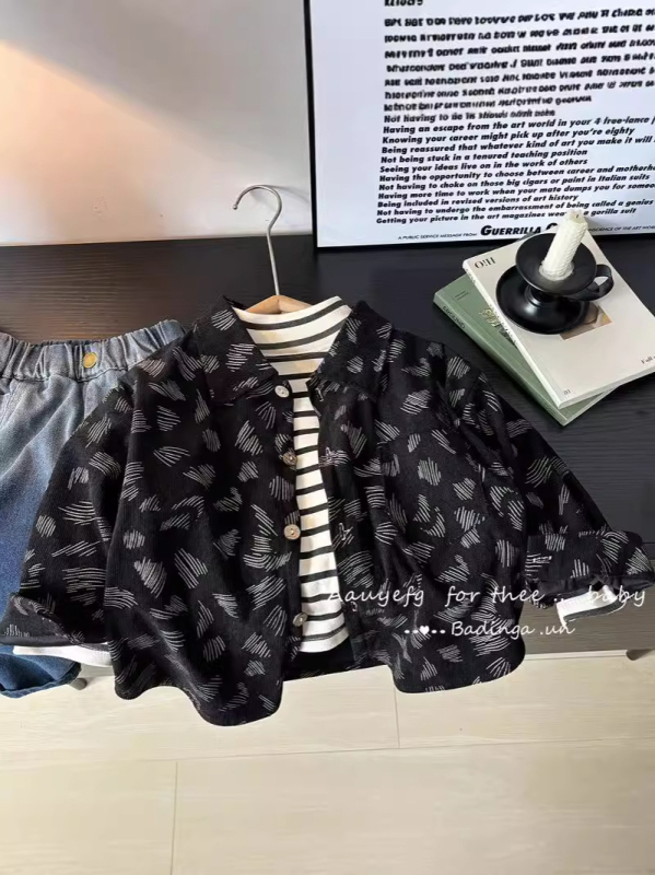 Unisex dječja košulja s dugim rukavima, prugasta, ovratnik tipa lapel, 100% poliester, mekan dodir, za djecu 8+ godina
