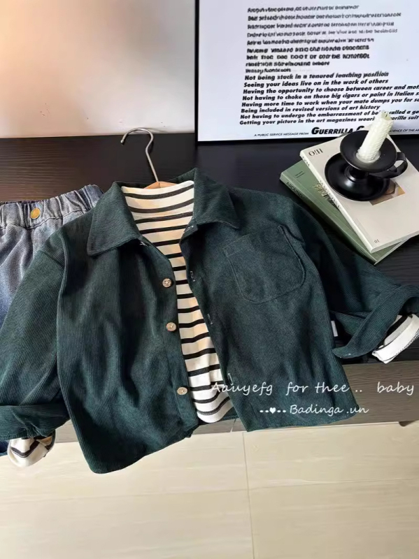 Unisex dječja košulja s dugim rukavima, prugasta, ovratnik tipa lapel, 100% poliester, mekan dodir, za djecu 8+ godina