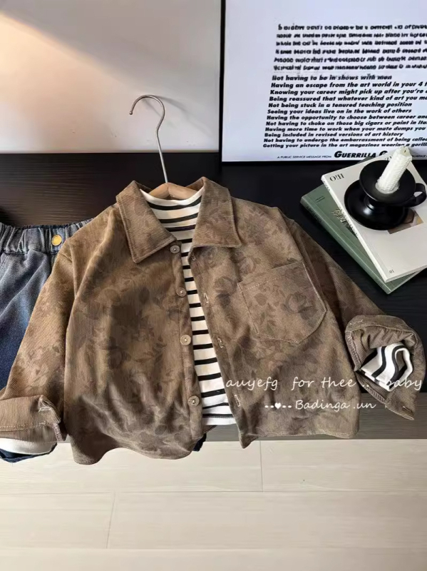 Unisex dječja košulja s dugim rukavima, prugasta, ovratnik tipa lapel, 100% poliester, mekan dodir, za djecu 8+ godina
