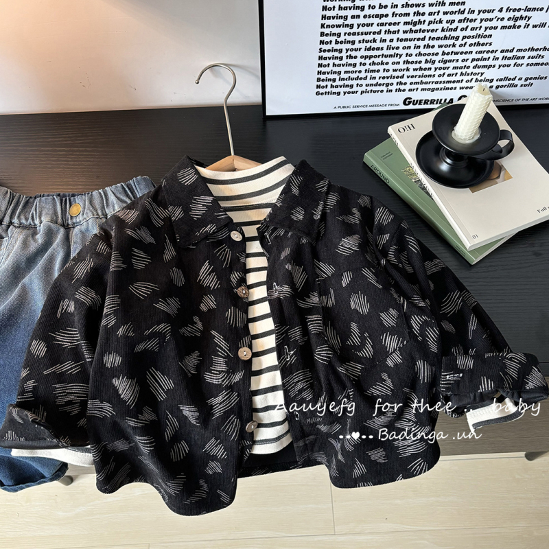 Unisex dječja košulja s dugim rukavima, prugasta, ovratnik tipa lapel, 100% poliester, mekan dodir, za djecu 8+ godina