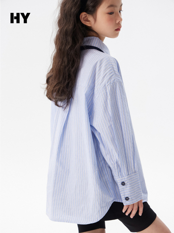 Детска риза в стил преппи с яка тип ла-пел, 100% памук, шарени ивици, дълги ръкави, Есен 2025