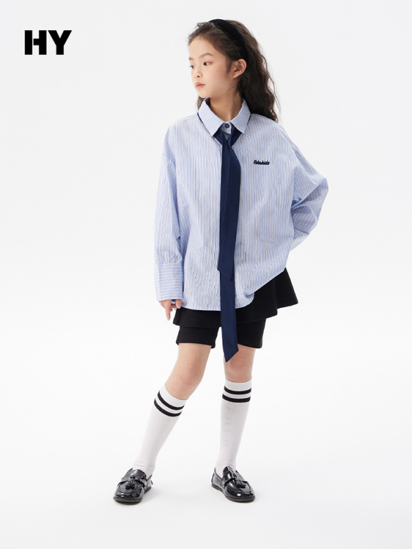 Детска риза в стил преппи с яка тип ла-пел, 100% памук, шарени ивици, дълги ръкави, Есен 2025