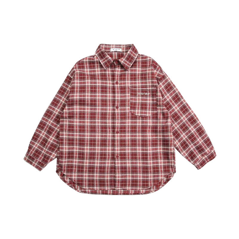 Dječji dvodijelni set košulje s karom za jesen – dugi rukav, pamuk, korejski stil, za uzrast 8+ (proljeće–jesen)
