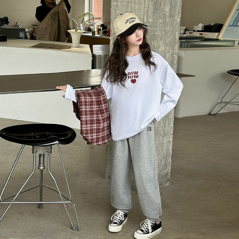 Dječji dvodijelni set košulje s karom za jesen – dugi rukav, pamuk, korejski stil, za uzrast 8+ (proljeće–jesen)