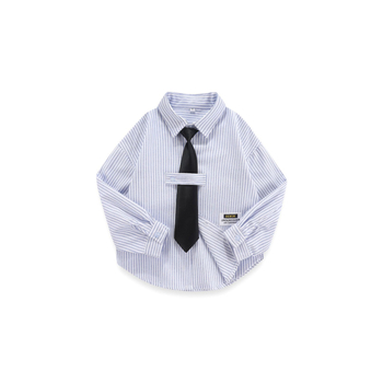 Dječja košulja s dugim rukavima, prugasta, fleece podstava, pamuk-mješavina 60/40, V-izrez, casual stil, proljeće-jesen