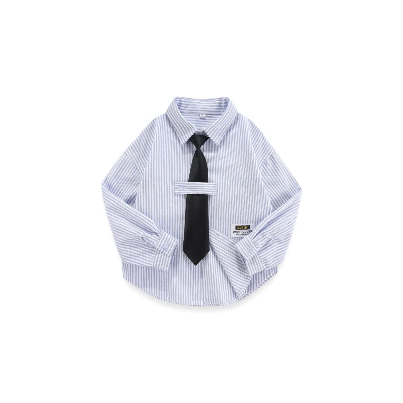 Dječja košulja s dugim rukavima, prugasta, fleece podstava, pamuk-mješavina 60/40, V-izrez, casual stil, proljeće-jesen