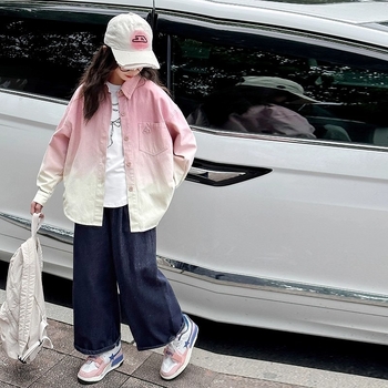 Dječja košulja-jakna za djevojčice, dugi rukav, jednostavan stil, proljeće-jesen 2025, poliester 50%