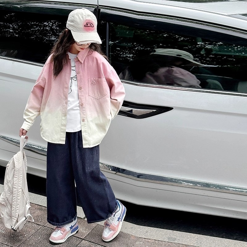 Dječja košulja-jakna za djevojčice, dugi rukav, jednostavan stil, proljeće-jesen 2025, poliester 50%