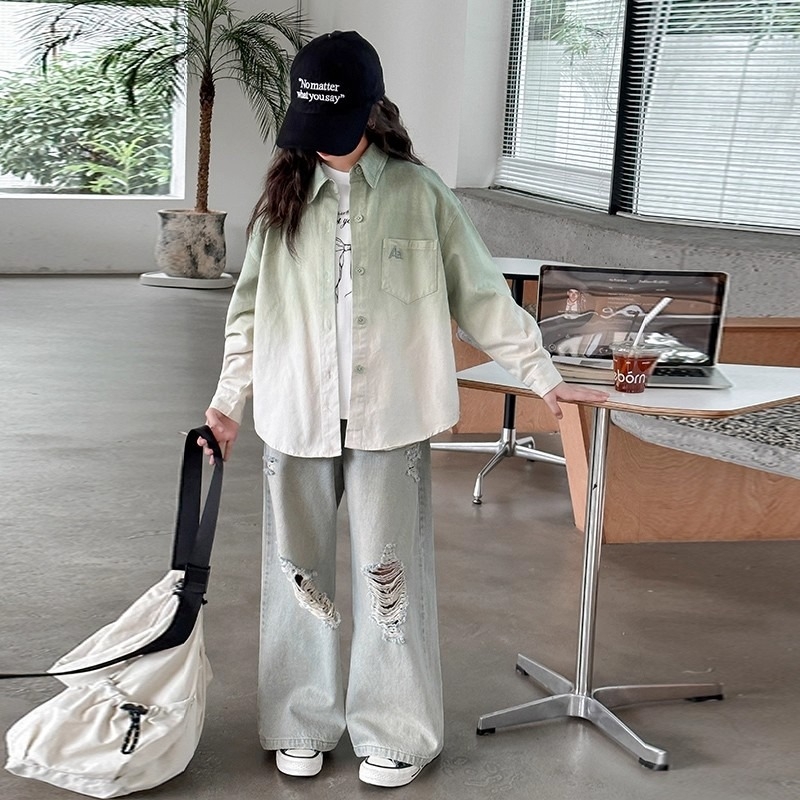 Dječja košulja-jakna za djevojčice, dugi rukav, jednostavan stil, proljeće-jesen 2025, poliester 50%