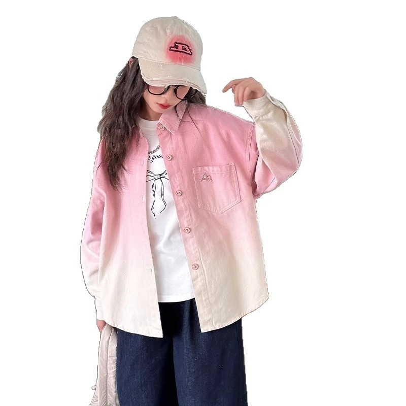 Dječja košulja-jakna za djevojčice, dugi rukav, jednostavan stil, proljeće-jesen 2025, poliester 50%